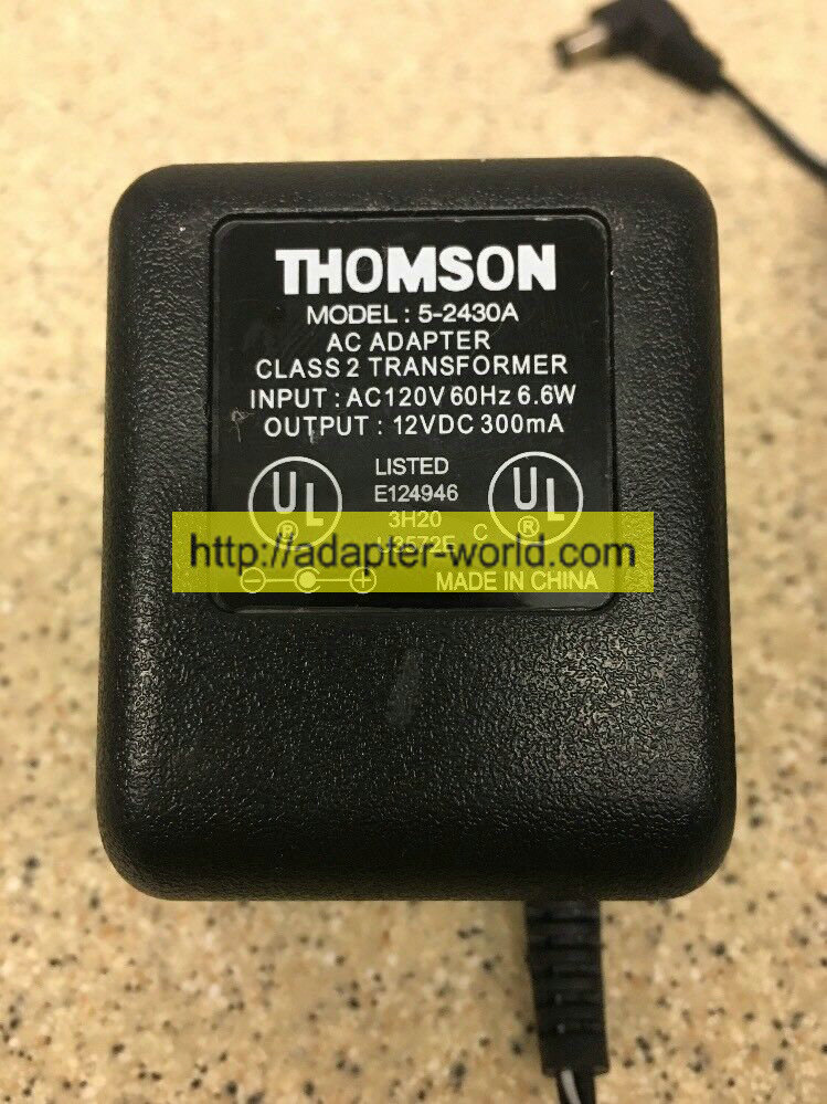 *100% Brand NEW* Thomson Output 12V 300mA 5-2430A AC DC Power Supply Adapter Charger Free shipping! - Click Image to Close